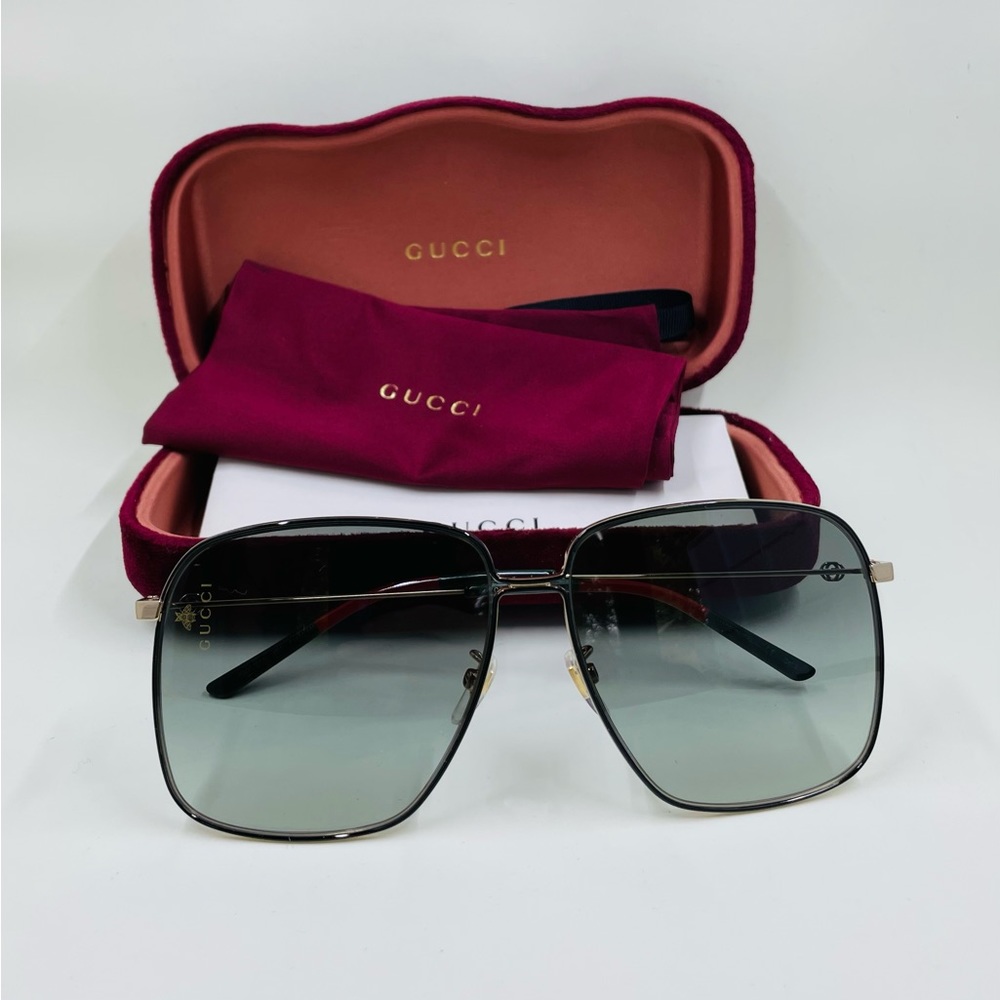 Gucci Rectangular Square Gold Grey 61 mm Women`s Sunglasses - Gucci Sunglasses